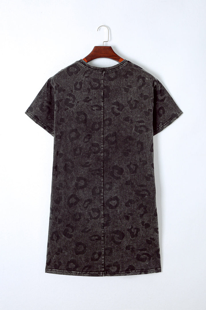 Vintage Washed Leopard T-Shirt Dress with Pockets