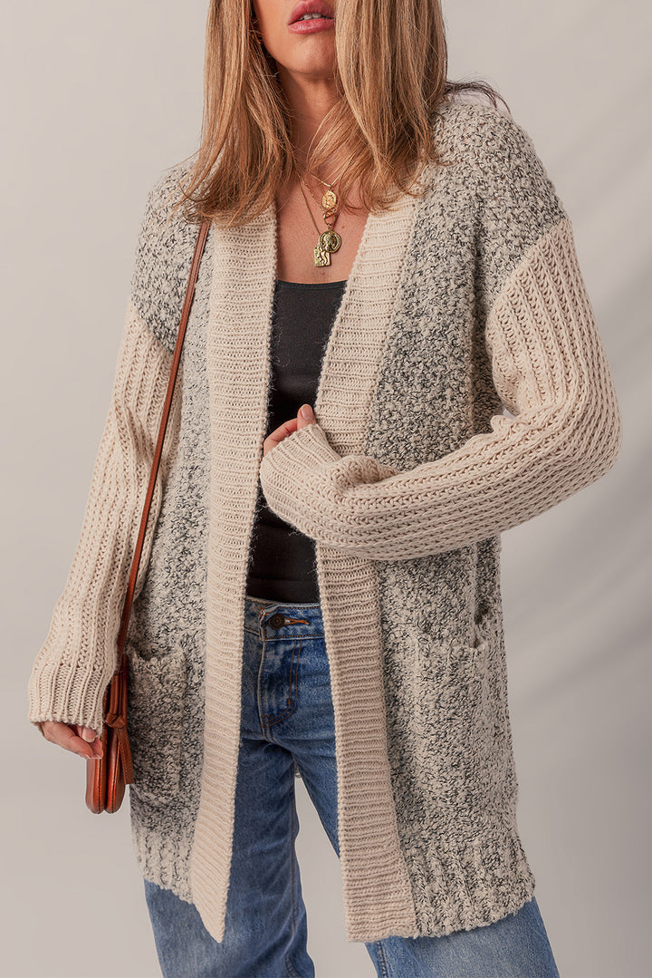 Color Block Side Pockets Open Front Cardigan