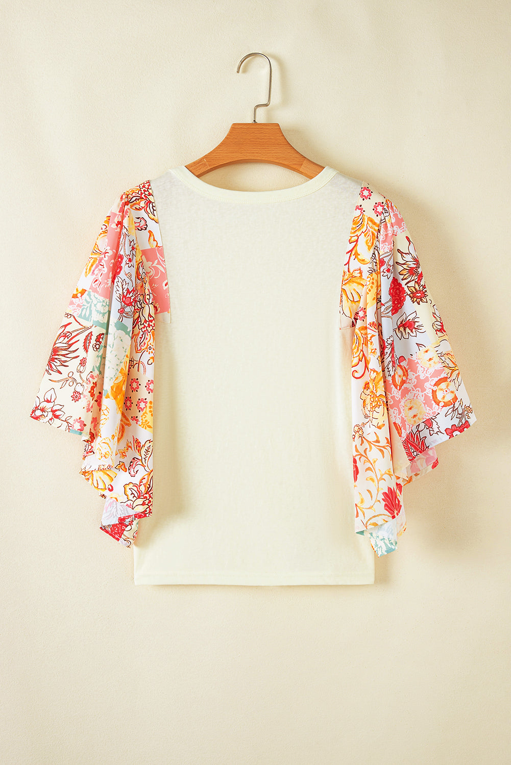 Floral Patchwork Half Batwing Sleeve Blouse
