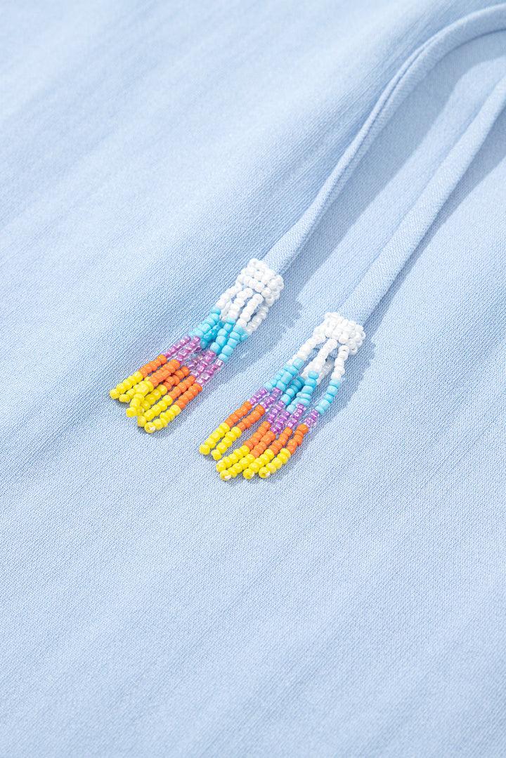 floral embroidered puff sleeve split neck blouse