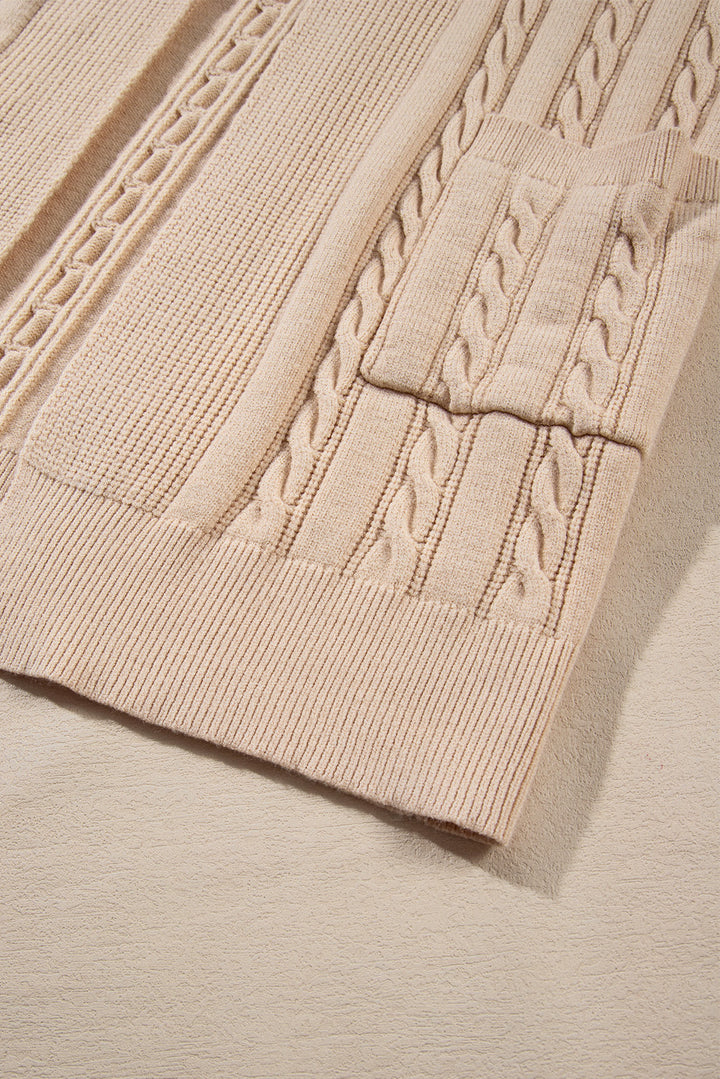 Oversize Chunky Cable Knit Open Front Midi-length Cardigan