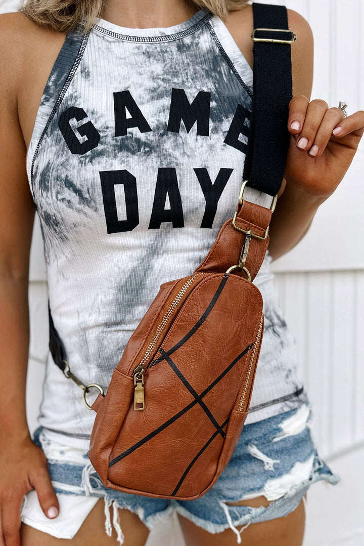 Schultertasche aus PU-Leder mit Kugelmuster und Reißverschluss