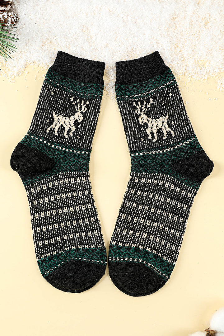 5 Paar/Set weiche Crew-Socken mit Weihnachts-Rentiermotiv