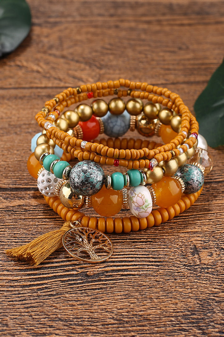 5-teiliges Boho-Armbandset mit türkisfarbenen Perlen