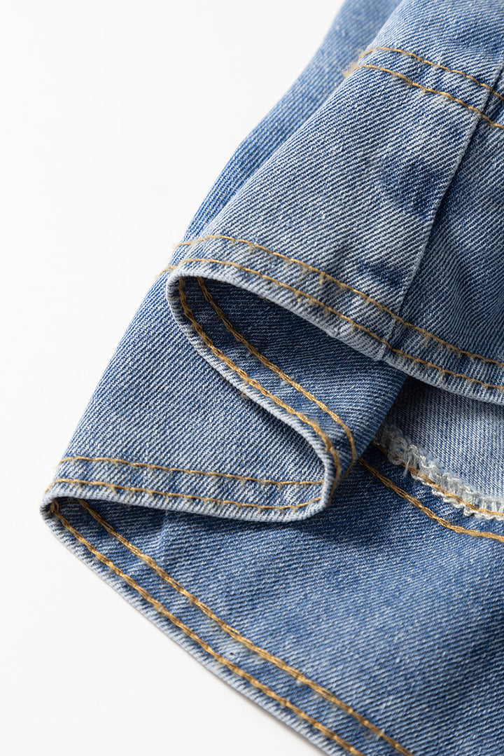 Lapel Denim Babydoll Top