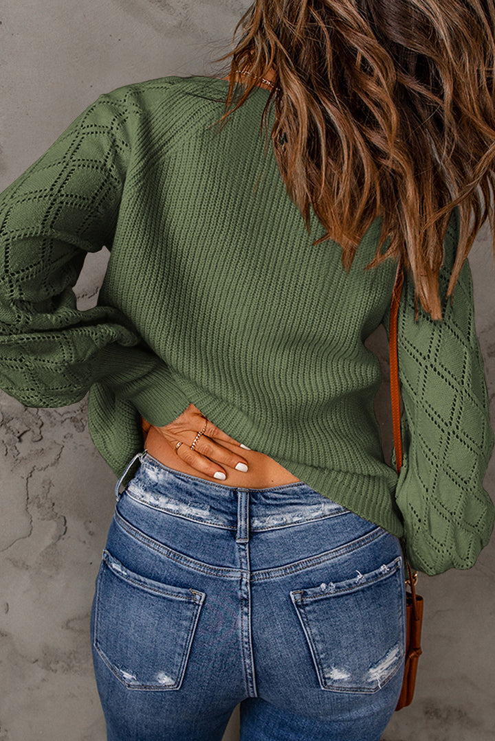 Bishop Sleeve Button V Neck Cardigan Sweater