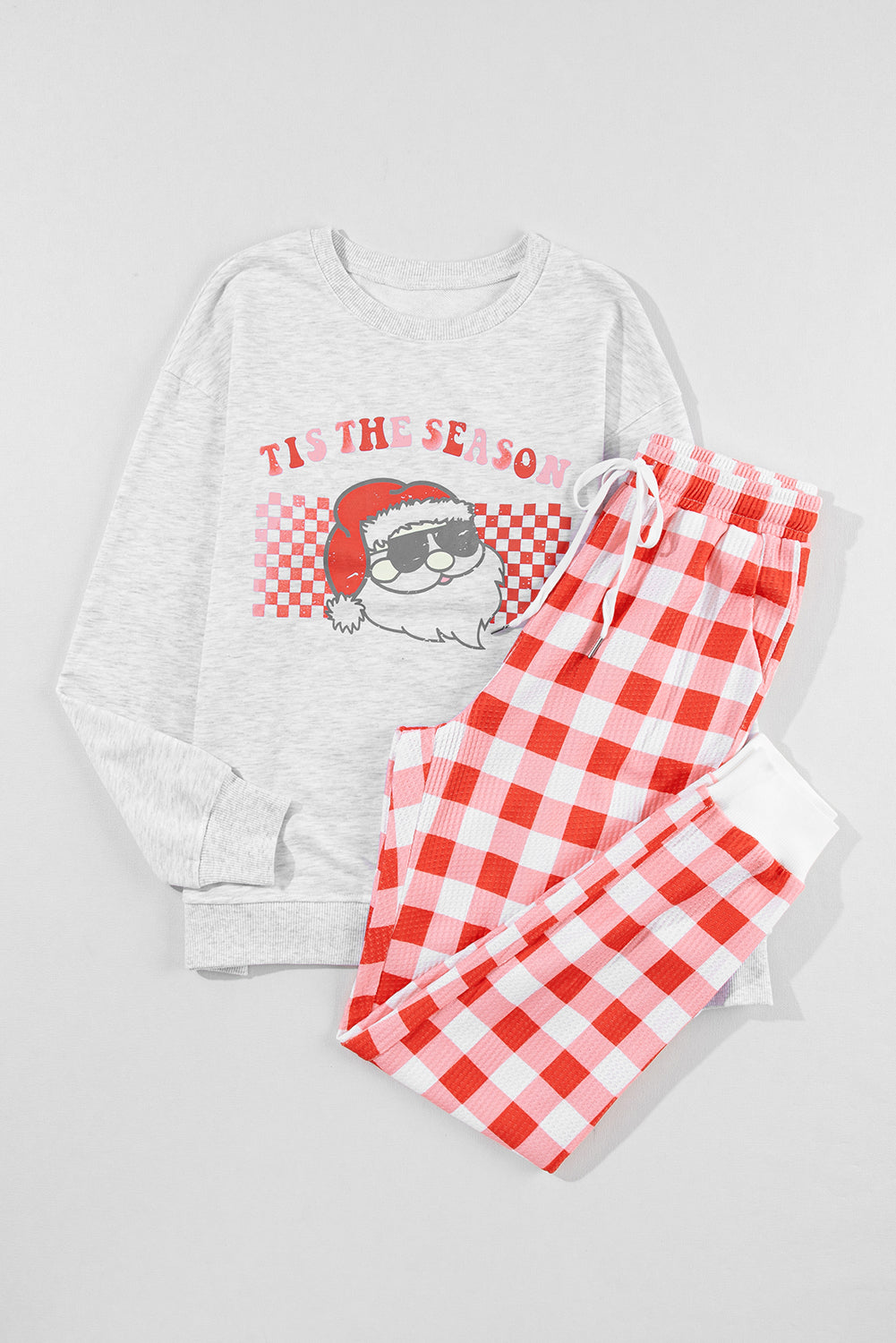 christmas claus graphic top plaid pants lounge set