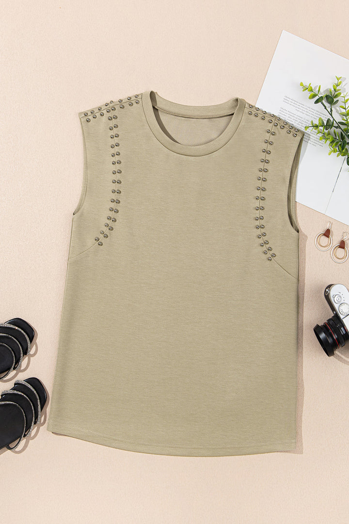 studded cap sleeve round neck t shirt