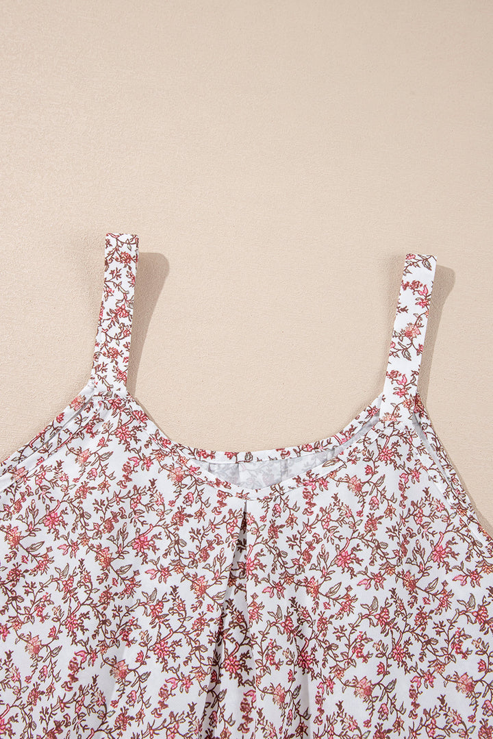 Bohemian Floral Pleated U Neck Vest