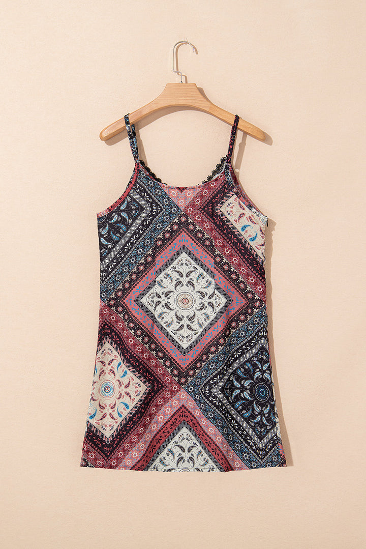 geometric paisley print sleeveless shift mini dress
