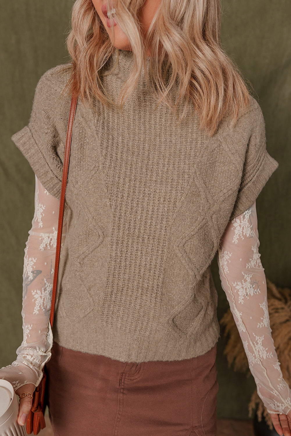 Textured Knit High Neck Sweater T Shirt