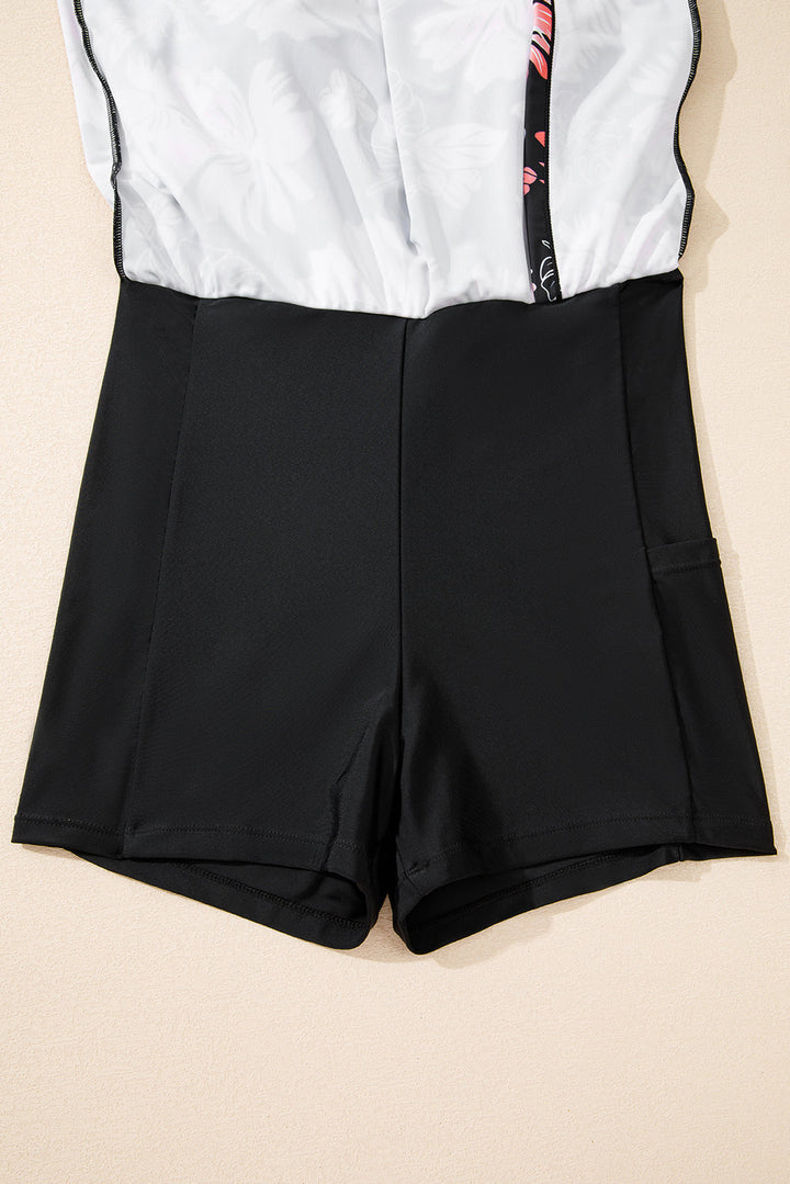 floral print twisted hollowed back swim dress