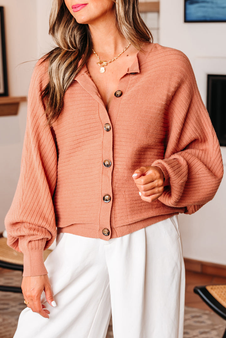 Wide Rib Knit Button Front Dolman Sleeve Sweater Cardigan