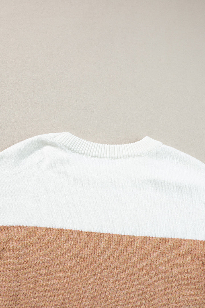 Colorblock Ribbed Trim Round Neck Sweater