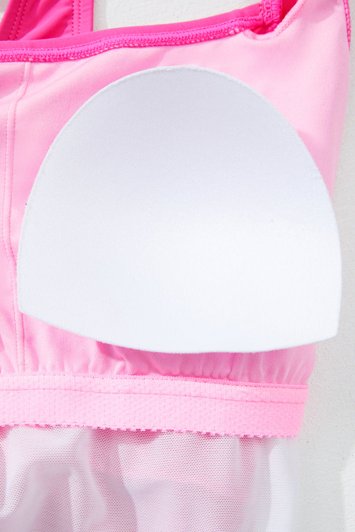 square neck knotted shoulder open back one piece swimsuit