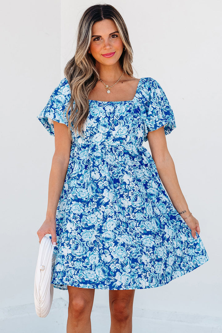 Floral Puff Sleeve Babydoll Mini Dress