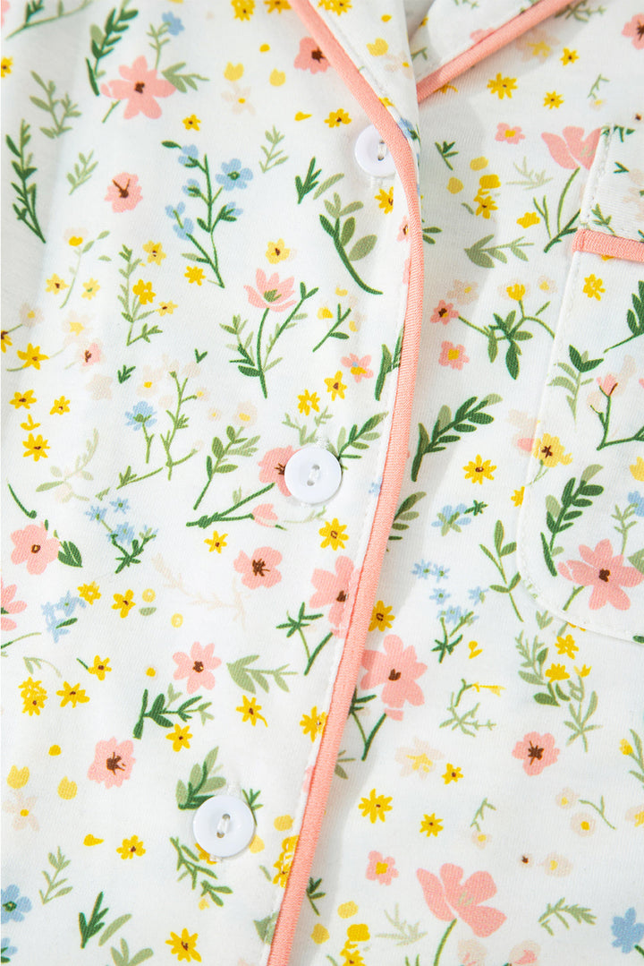floral print contrast pipping short pajamas set 1
