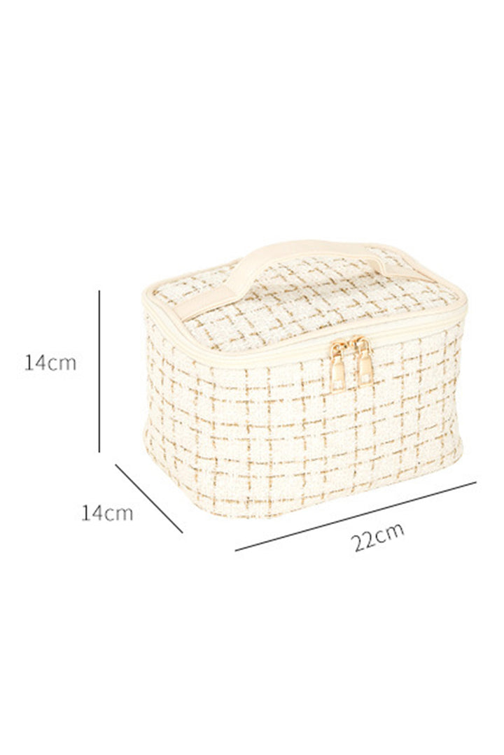 Grande trousse à maquillage à carreaux avec fermeture éclair et poignée