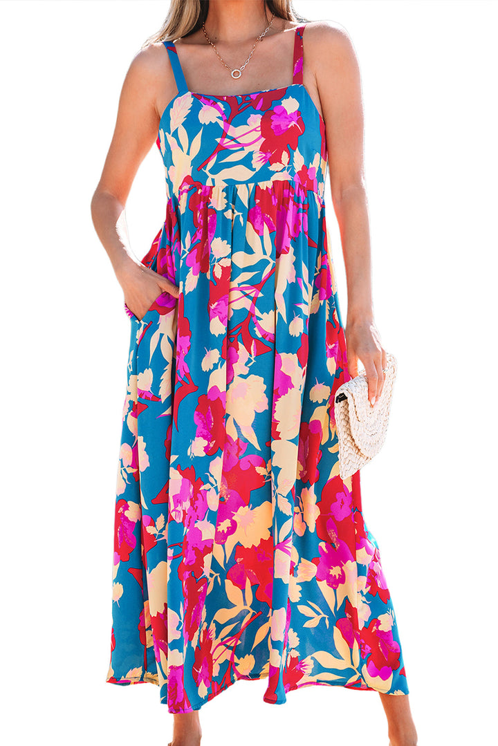 Floral High Waist Sleeveless Flared Long Dress