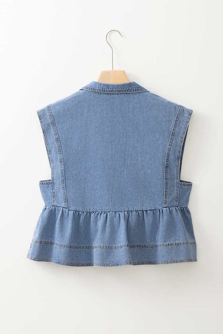 Lapel Denim Babydoll Top