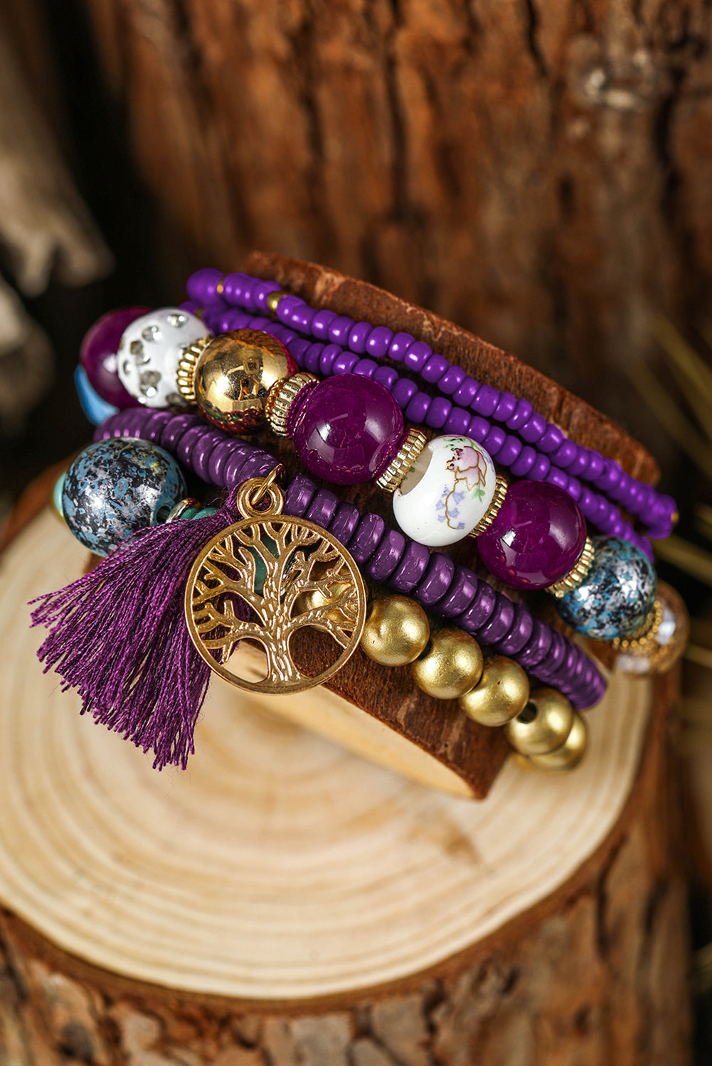 5-teiliges Boho-Armbandset mit türkisfarbenen Perlen