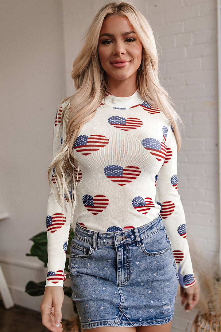 Americana Glitter Mesh Long Sleeve Bodysuit