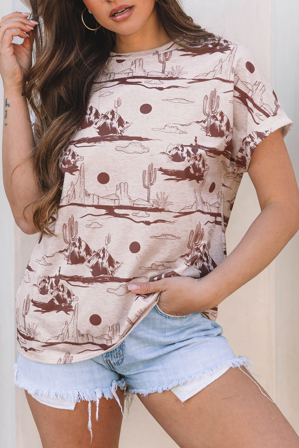 Desert Sand Print Short Sleeve Knit Top