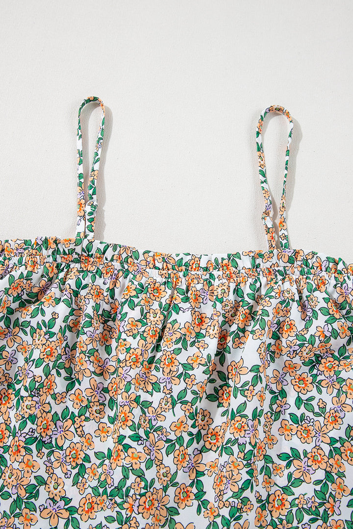 boho floral spaghetti strap ruffle summer tank top