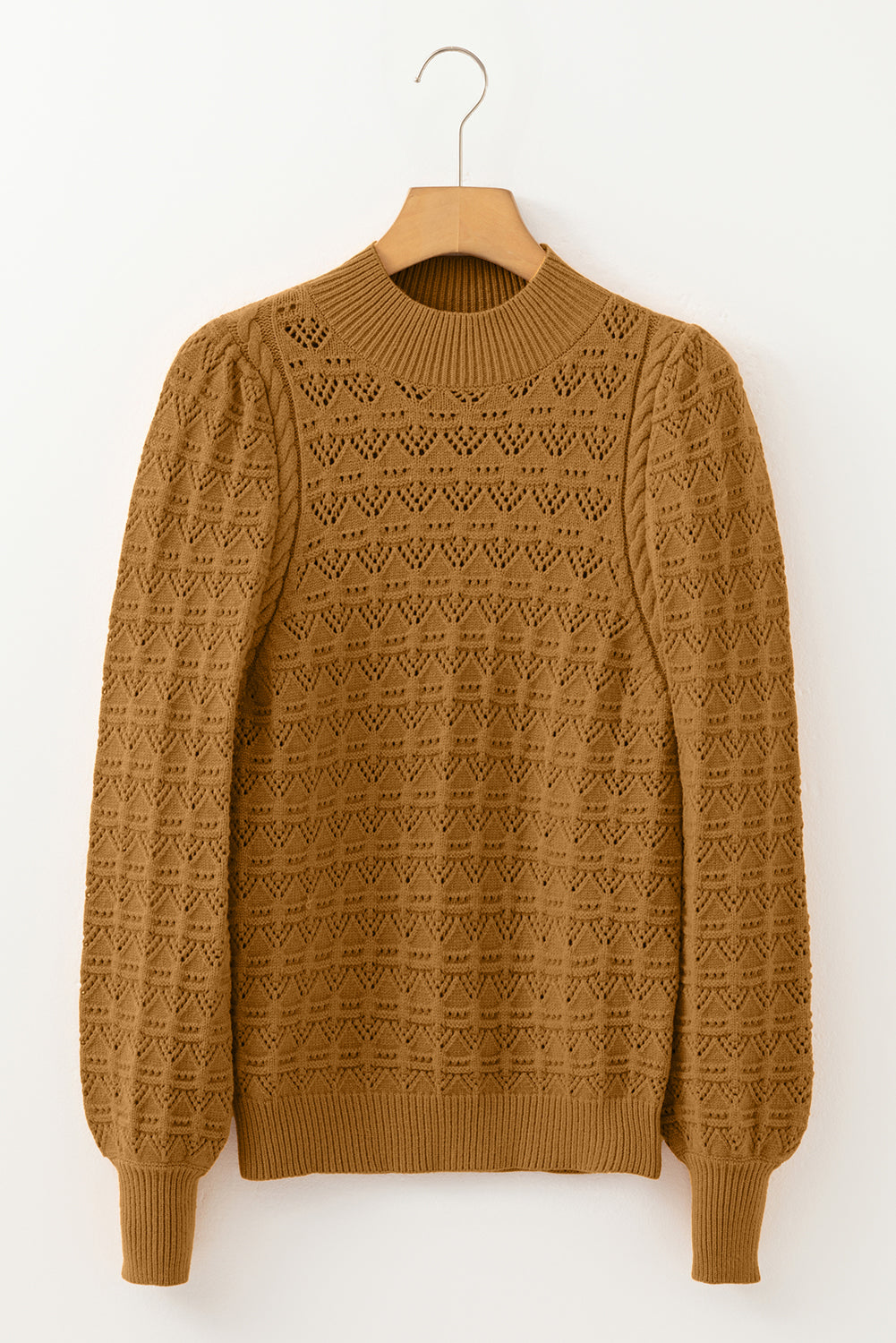 Hollow Out Crochet Ribbed Edge Balloon Sleeve Sweater