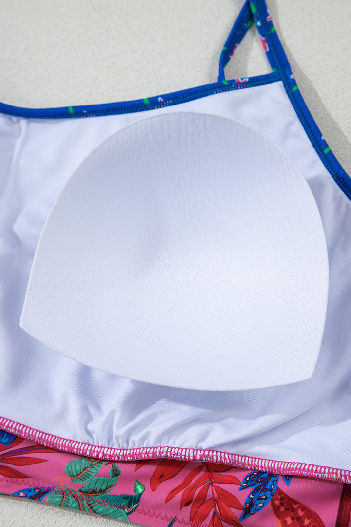 Fashion Print Tied Straps Crop Vest and High Waist Plus Size Bikini