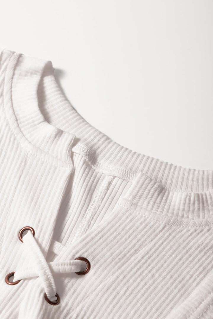 ribbed texture lace patchwork short sleeve top