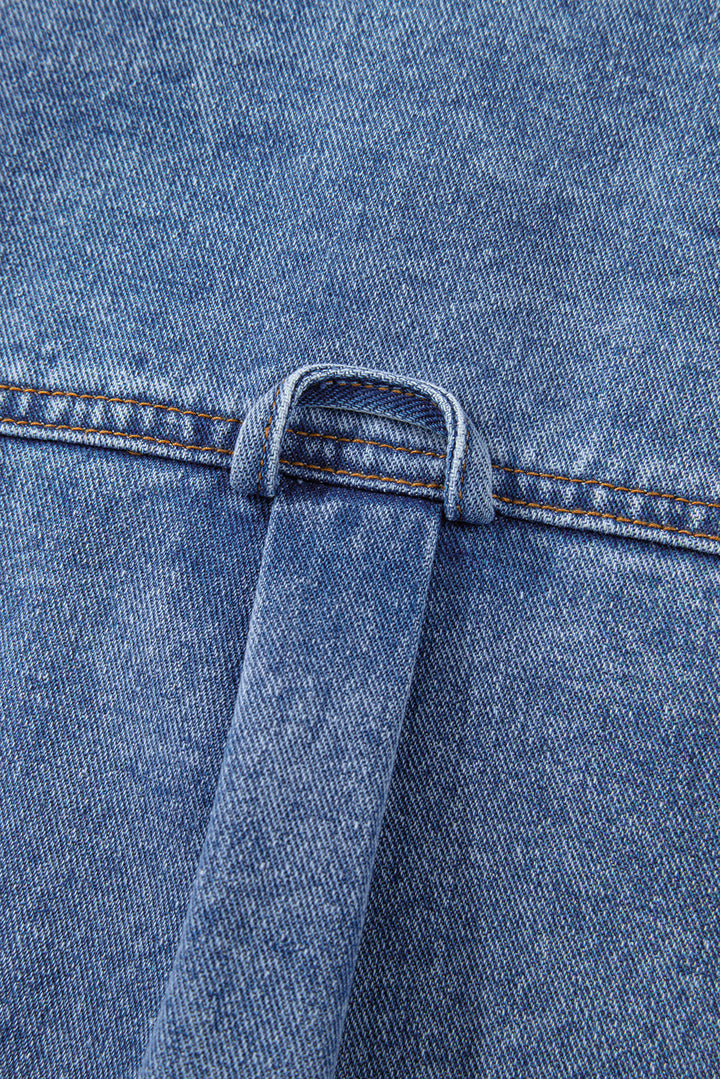 Acid Wash Elastic Hem Button Up Denim Vest