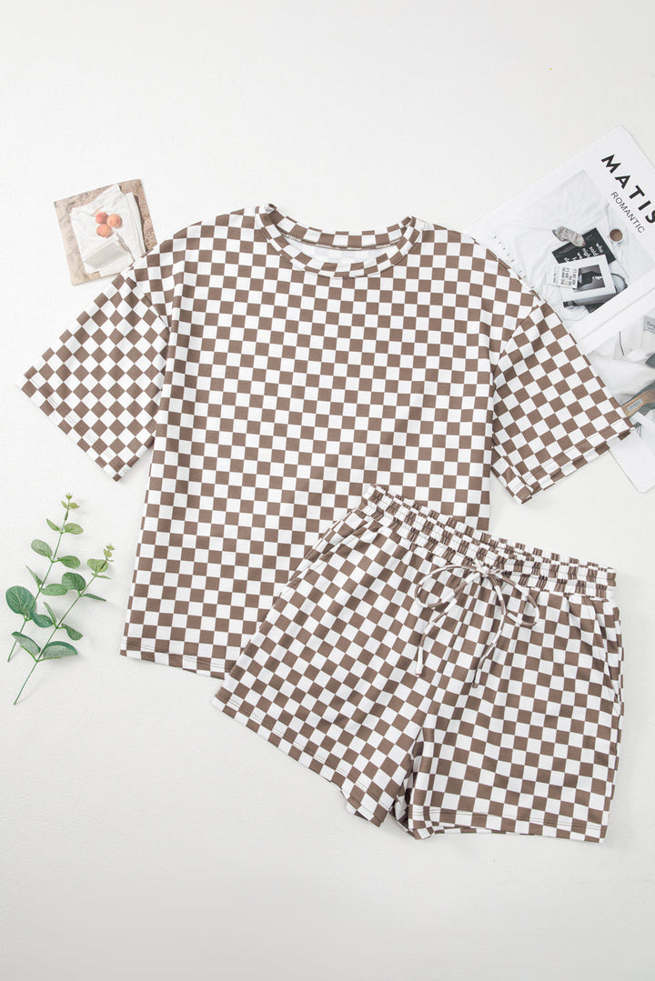 checkered top and short casual 2pcs set 2