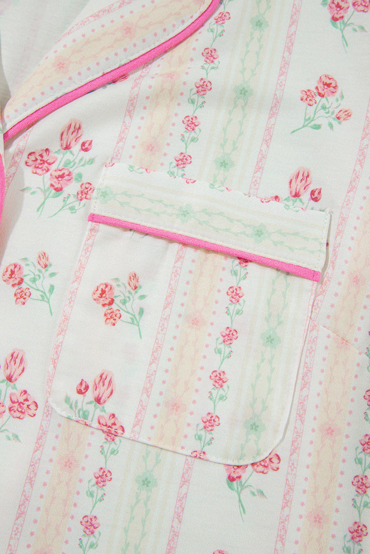 floral print contrast pipping short pajamas set