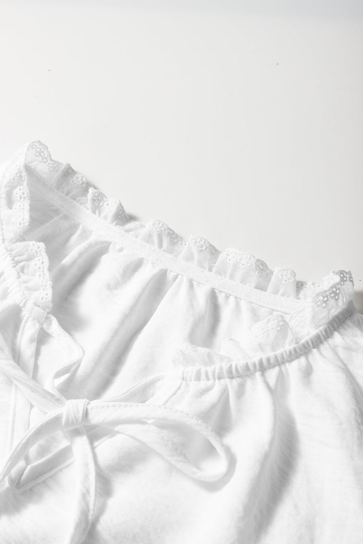 Embroidered Ruffle Trim Textured Blouse