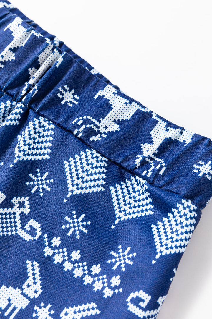 solid top and christmas pants two piece lounge set