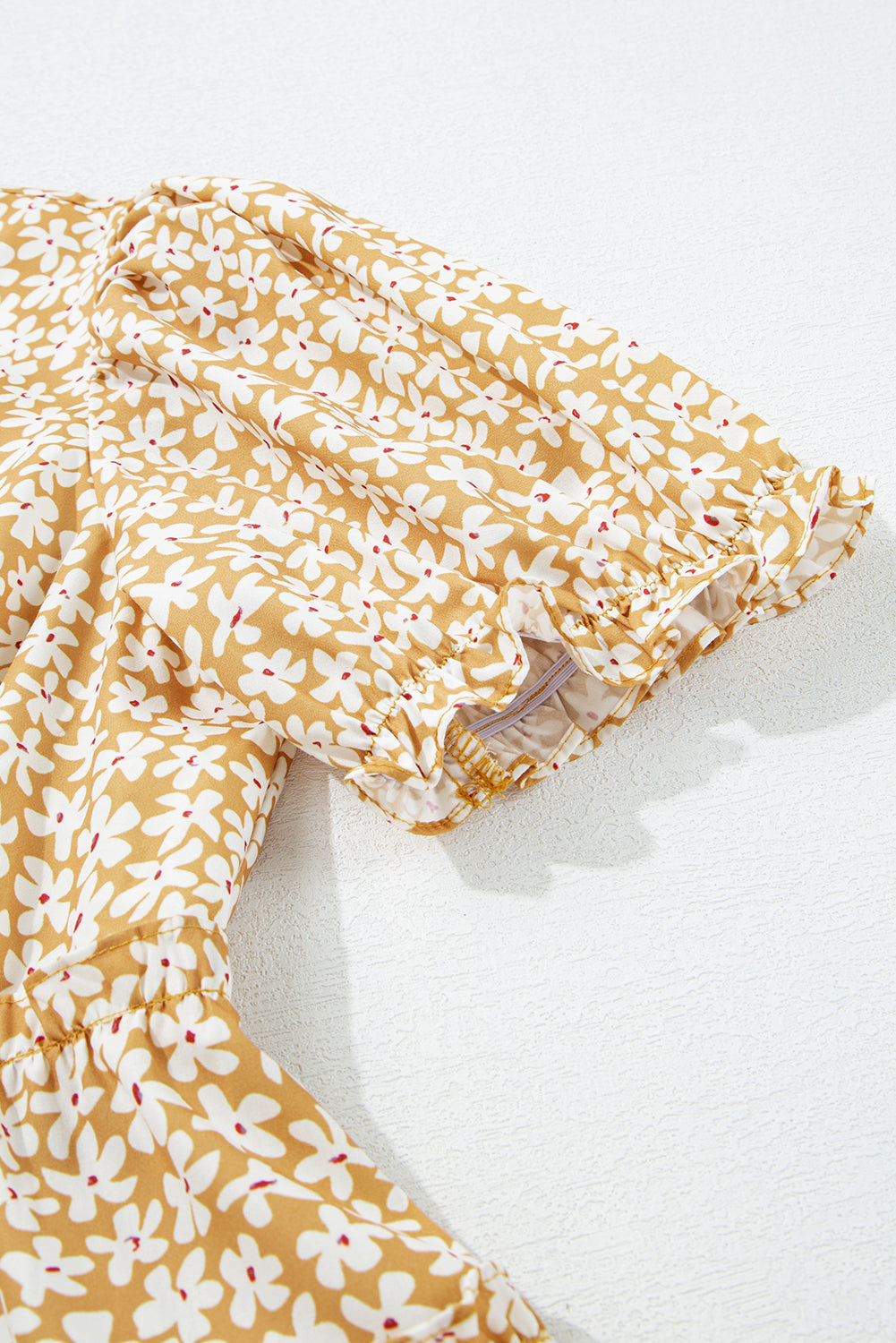 Floral Short Sleeve V Neck Frilly Tiered Mini Dress