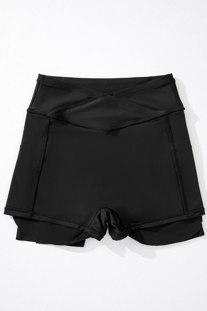 solid pocketed crossover high waist swim skort 1