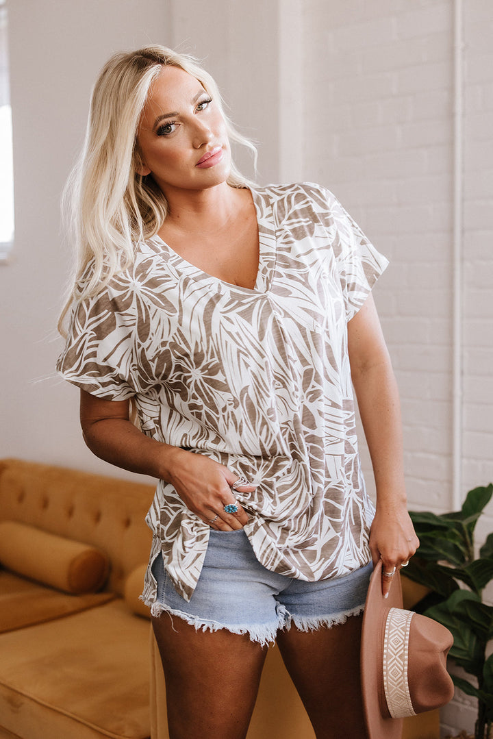 floral print v neck short sleeve loose fit blouse