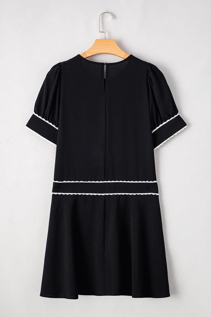 Contrast Scallop Trim Bow Detail Half Sleeve Shift Dress