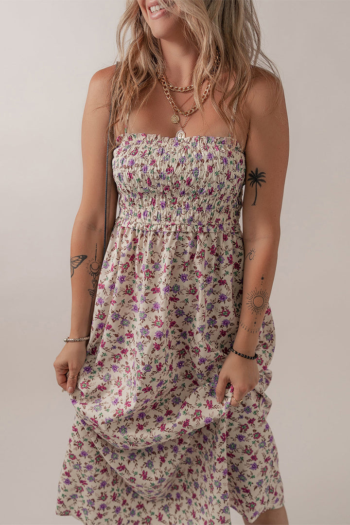 bohemian ditsy floral smocked fit flare sundress