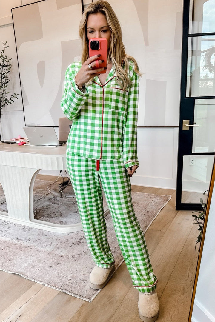 christmas plaid print shirt and pants pajama set 1