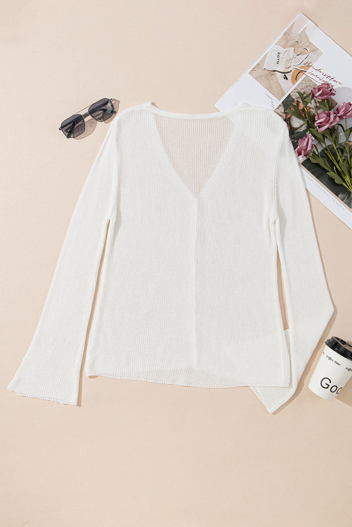 Lightweight V Neck Button Front Bell Sleeve Cardigan Sweater