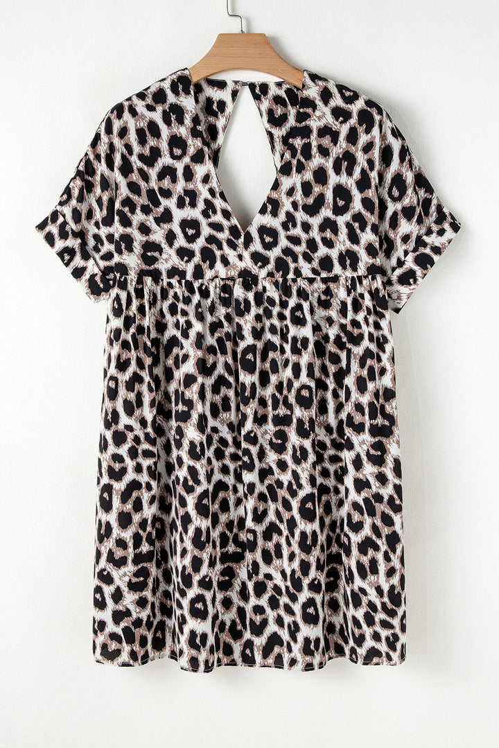 Cheetah Print Backless V Neck Loose Fit Mini Dress