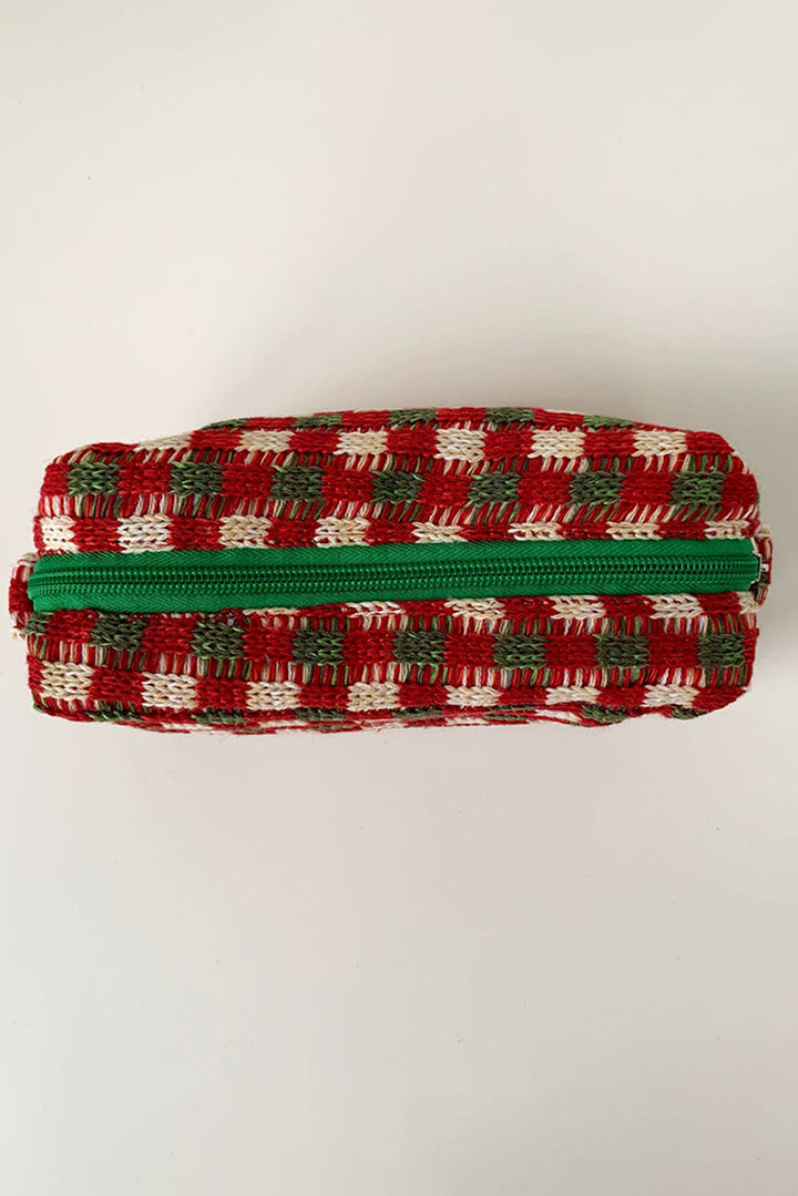 Trousse de maquillage carrée à fermeture éclair au crochet style Noël