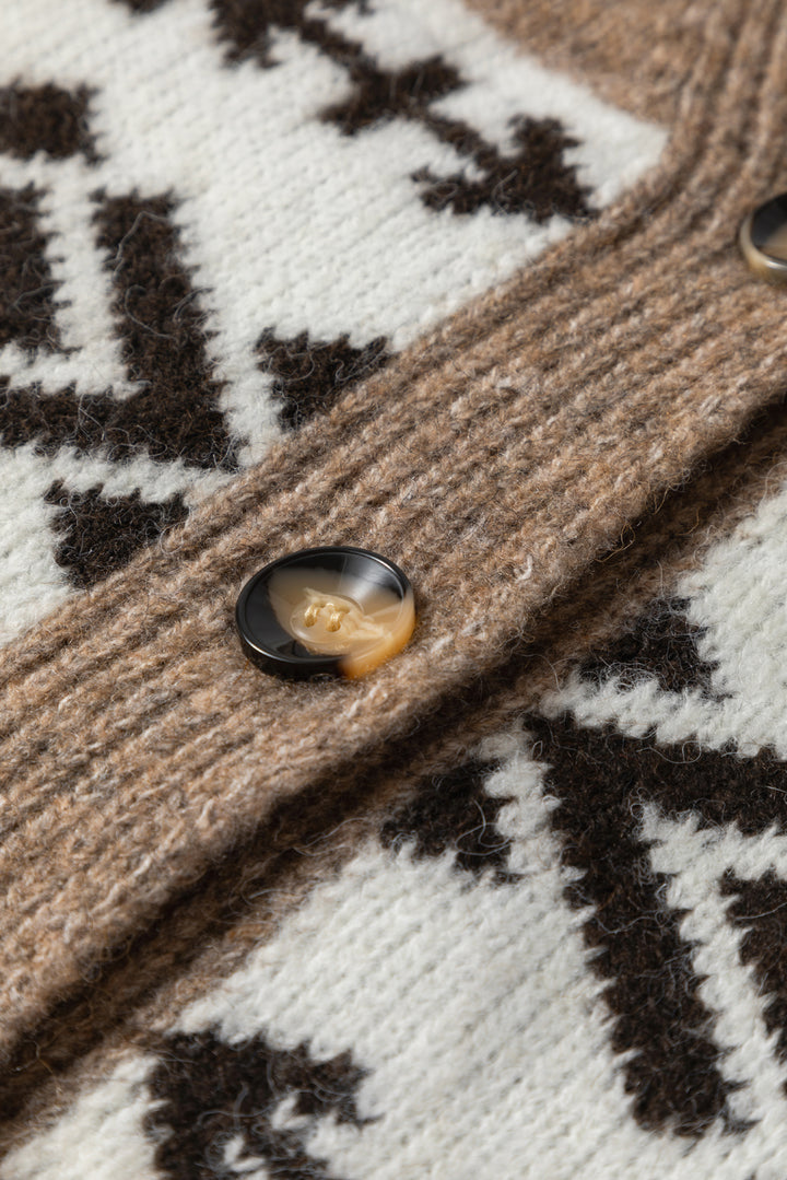 Ethnic Geometric Pattern Button Front V Neck Sweater Cardigan
