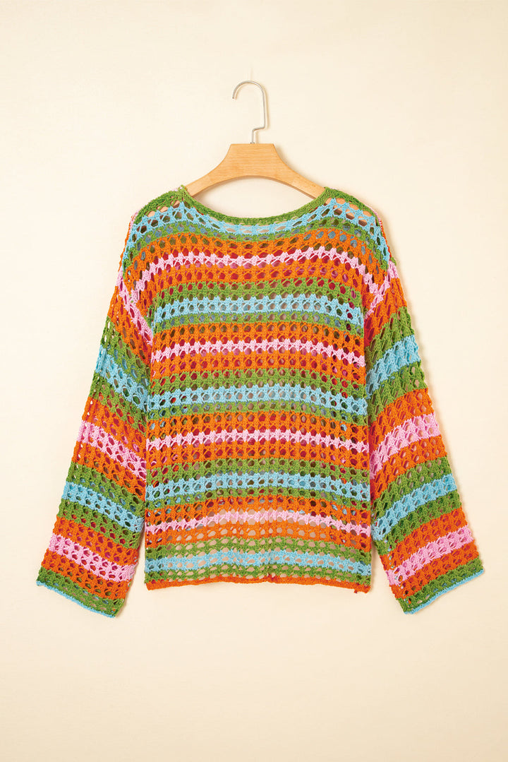 multi stripe open knit sweater beach cover up 1