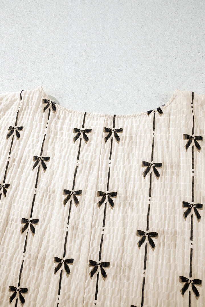 Bow Print Puff Short Sleeve Top