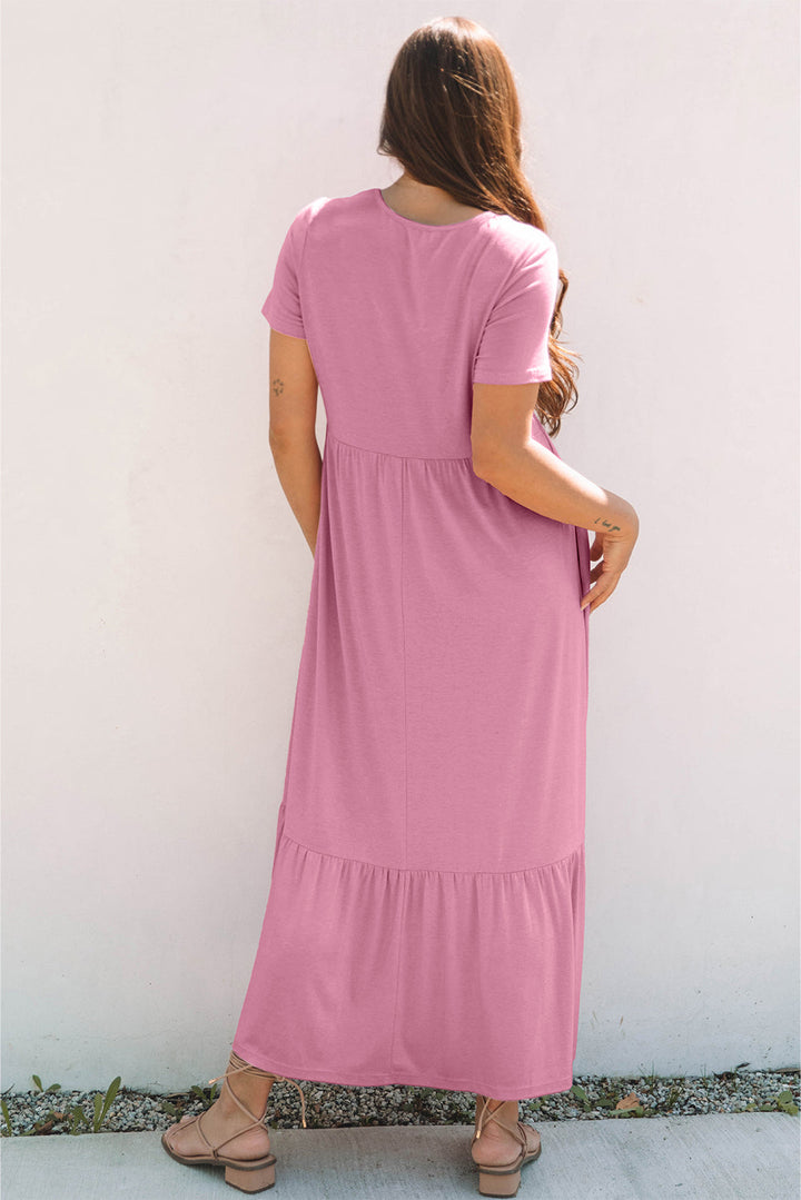 solid color t shirt high waist pocketed long dress