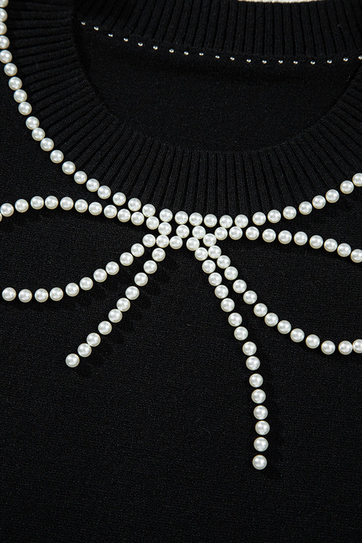 pearl bow necklace embellished short sleeve knitted t shirt